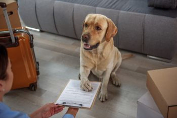 perro con la pata en un documento